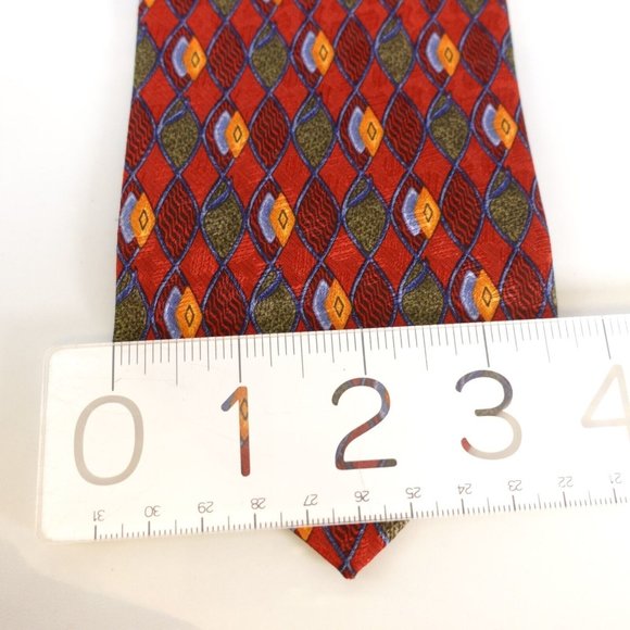 ERMENEGILDO ZEGNA Luxury Mens Red Wine Multicolor Tie Necktie 100% Silk Art Deco - Picture 8 of 10